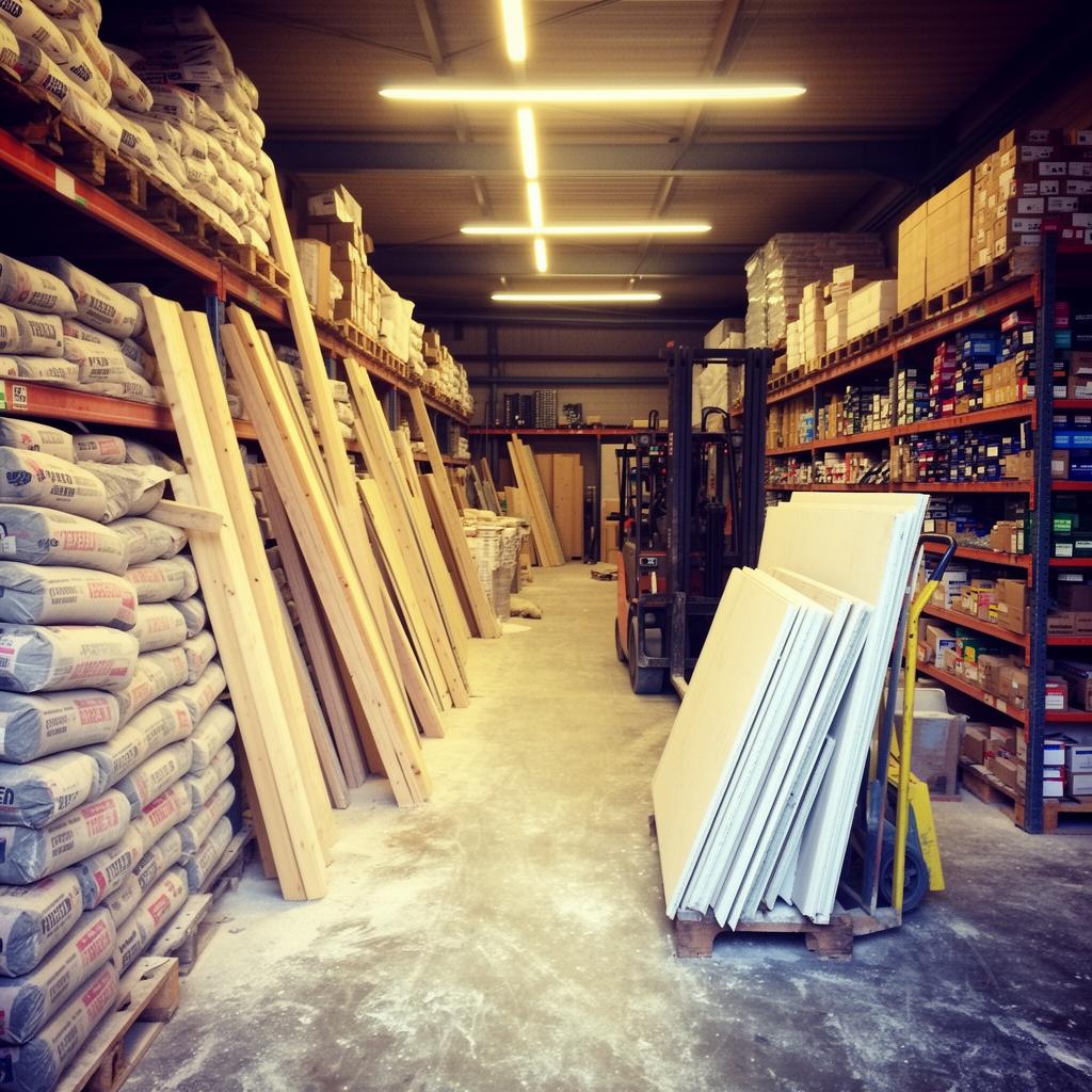 Building materials stacked at a merchants yard